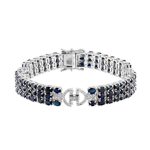 Blue Sapphire Rhodium Over Silver Bracelet 18.27ctw (JXH057) - Picture 1 of 10